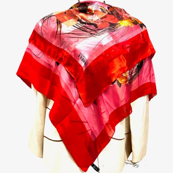 BeautifulPink Red Black Floral  Gianfranco Ferre Scar Silk Chiffon/Satin 34" (30 - Picture 5 of 13